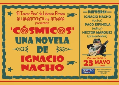 Cartel anunciador del libro Ignacio Nacho: Cósmicos, ubicado en el blog de noticias de la web allanamientodemirada.com